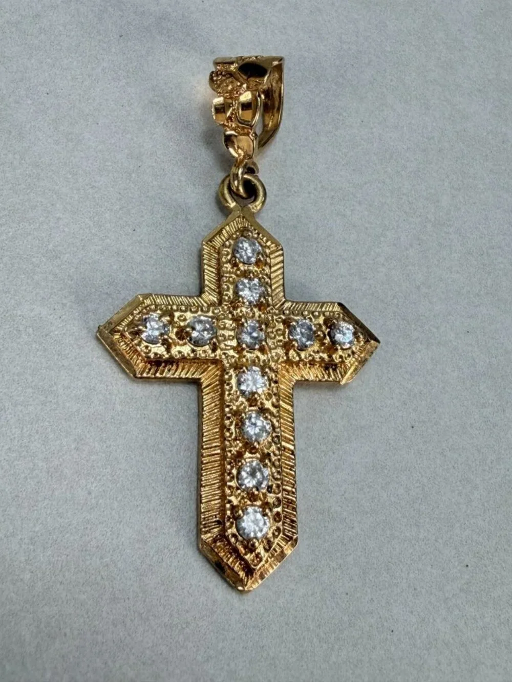 Vintage Gold Tone CZ Cross Pendant Religious Christian Faith Statement Charm